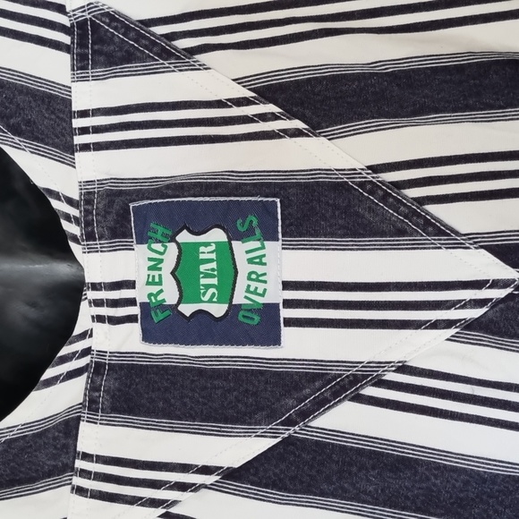 French star overalls, vintage, 90's,blue denim look & white stripes, size L - Picture 10 of 13